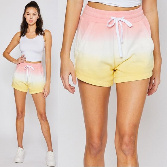 NEW Pink Lemonade Ombre Drawstring Sweat Shorts - Picture 3 of 8